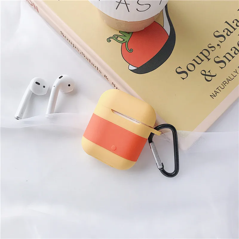 Чехол для AirPods с милым рисунком лимонного чая Vitasoy Milk силиконовый защитный чехол для наушников Airpods 2 с крюком аксессуары для AirPods - Цвет: Yellow+Orange