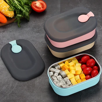 

Portable Lunch Box 304 Stainless Steel Bento Box Leakproof Food Container Picnic School Cute Silicone Japanese Insulated