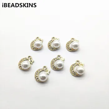 

New arrival! 18x15mm 100pcs Imitation pearl/rhinestone moon charm for Necklace DIY making /Earrings parts,hand Made Jewelry DIY