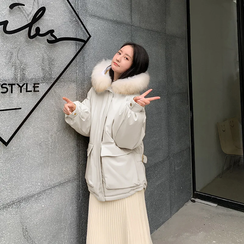 

Winter Cotton Dress Women's 2019 New Style Korean-style Mid-length Thick Students Loose-Fit Cotton-padded Clothes Large Fur Coll