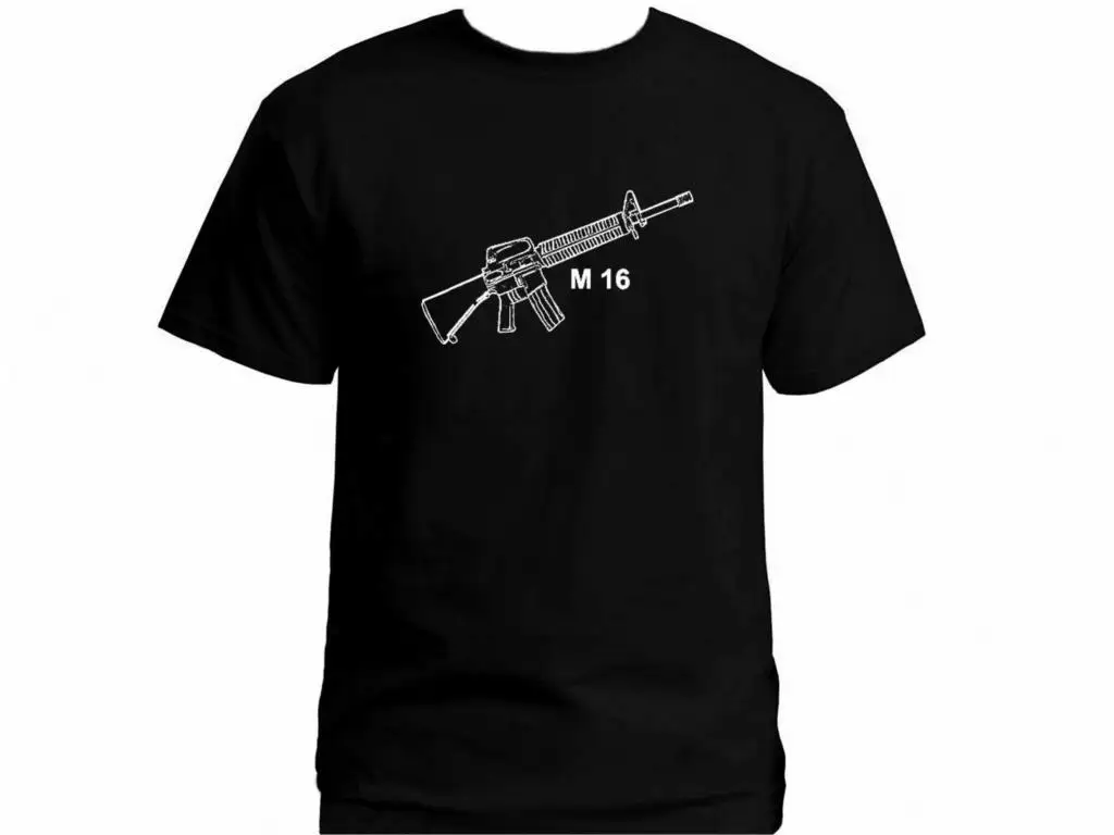 2019 US army rifle Machine Gun M 16 M16 100% cotton black graphic top t-shirt |