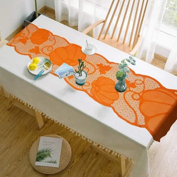 

Thanksgiving Decoration Table Flag Place Mat Furnace Set Thanksgiving Tablecloth Halloween Pumpkin Lace Cloth Thanksgiving