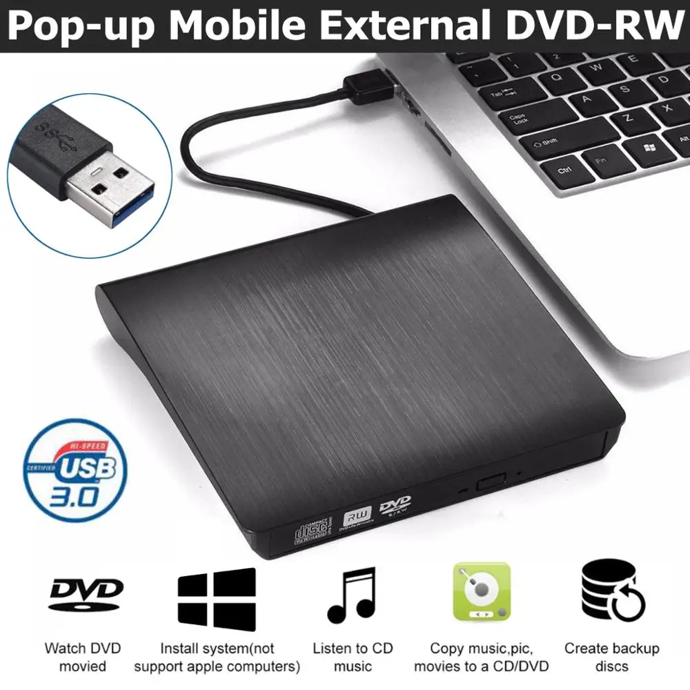 Portable ultra External CD DVD Drive USB 3.0 Optical Drive Burner Writer for Laptop Desktop Mac MacBook etc... For