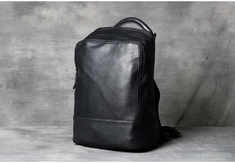 MAHEU мягкий кожаный рюкзак черный женский мужской рюкзак для ноутбука простой дизайн кожаный рюкзак мужской женский детская школьная сумка - Цвет: Black 1