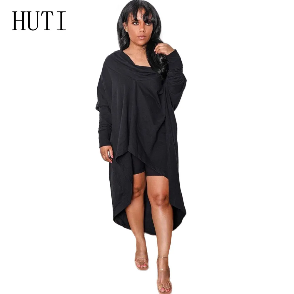 

HUTI Women's Fashion Loose Dress Ladies Casual Long Tops Irregular Black Maxi Dresses Vestidos Verano 2019 Robe Longue Femme