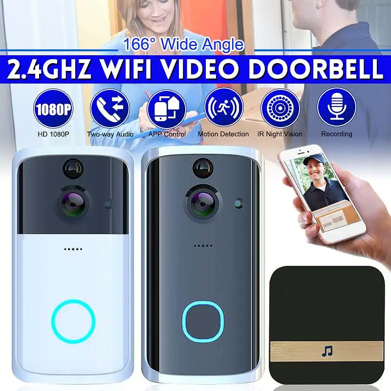 

1080P HD Wifi Smart Doorbell Camera Two-way Intercom Wireless Video Door Bell Motion Detection Security Night Vision Doorphone