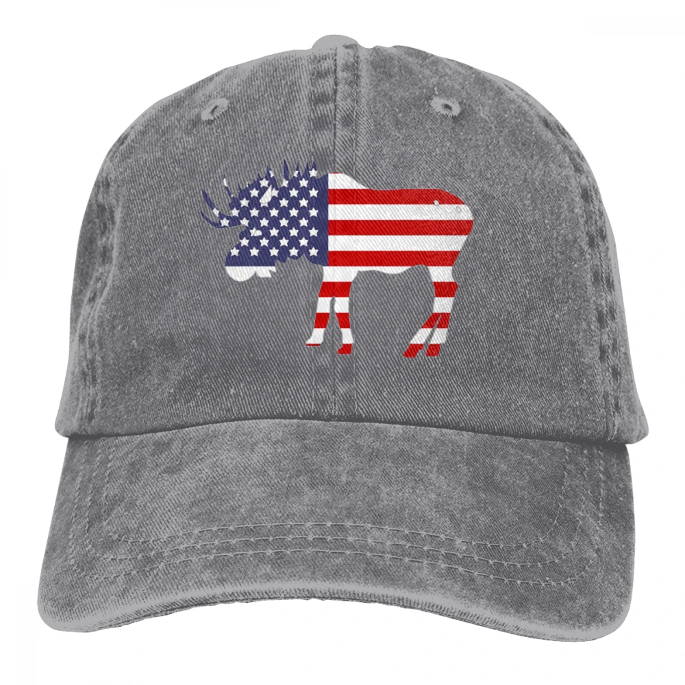 Американский флаг патриотический Moose Casquette глубокий Хизер унисекс Мужские Женские джинсовые бейсболка с ремешком кепки Регулируемый Гольф папа шляпа