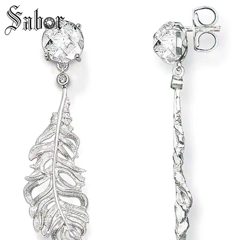 Stud Earrings Feather Classic Gift For Women High Quality Earring silver color Zirconia Fashion Jewelry thomas | Украшения и