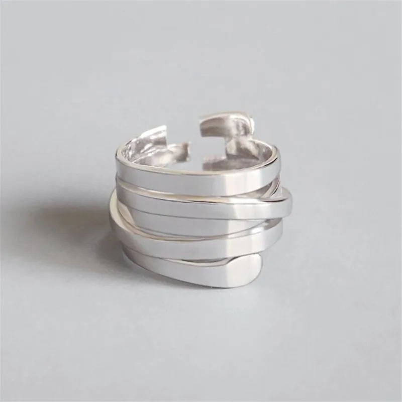 

New Atmosphere Creative Spring 925 Sterling Silver Jewelry Fashion Glossy Multi-layer Winding Irregular Opening Rings SR509
