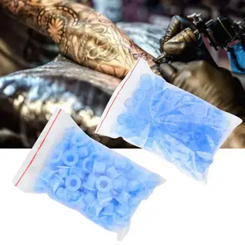 

Tattoo Supplies 100pcs / bag Professional Semi-Permanent Eyebrow Tattoo Pigment Container Cup Makeup Tool Blue Tattoo Supplie a