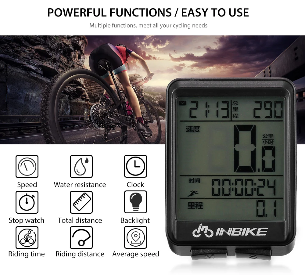 INBIKE велосипедный компьютер проводной MTB велосипед водонепроницаемый велосипедный одометр секундомер Спидометр измеряемая температура Легкий