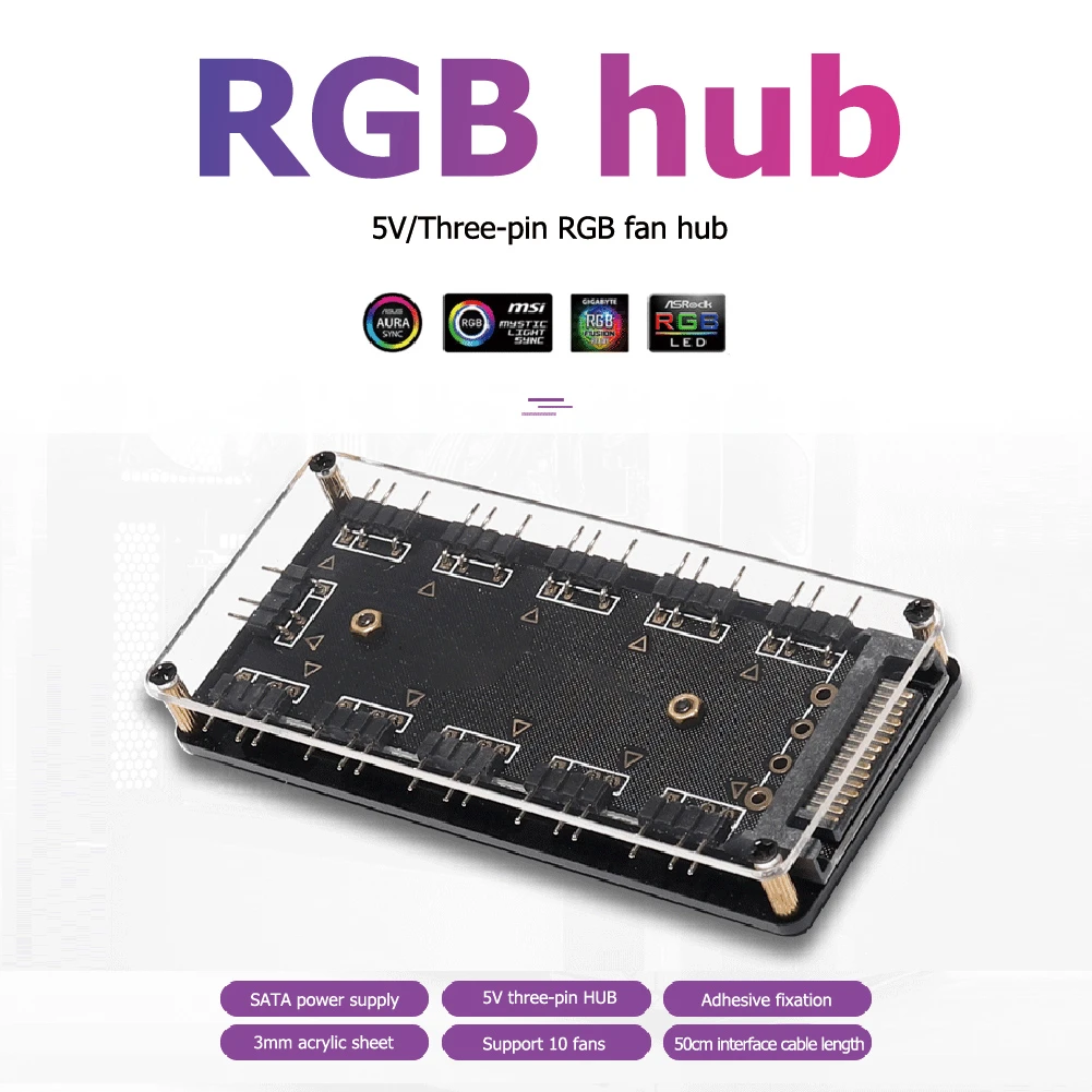 10 Ports Rgb Fan Hub Pc Computer Desktop 5v 3pin Argb Extension Splitter Sata Power Adapter For Gigabyte Msi Asus Computer Cables Connectors Aliexpress