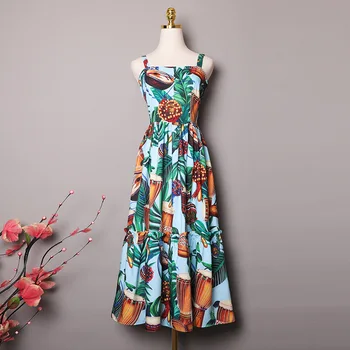 

2020 Summer runways fashion print Bohemian dress Chic women's high quality slip dress B435