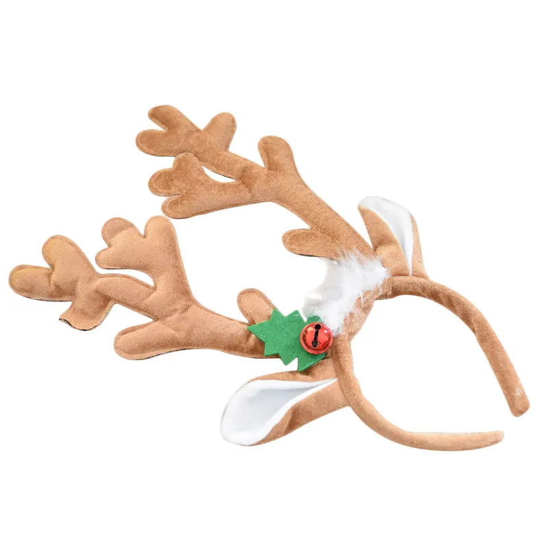 Elk Plush Bells Christmas Headband Headdress Hairwear Funny Festival Party Decor