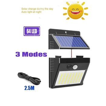 

64/30 LED Solar Lights Outdoor Motion Sensor Wall Sconces Light with Remote Control Lamp Security Lighting For Garden Wall optio