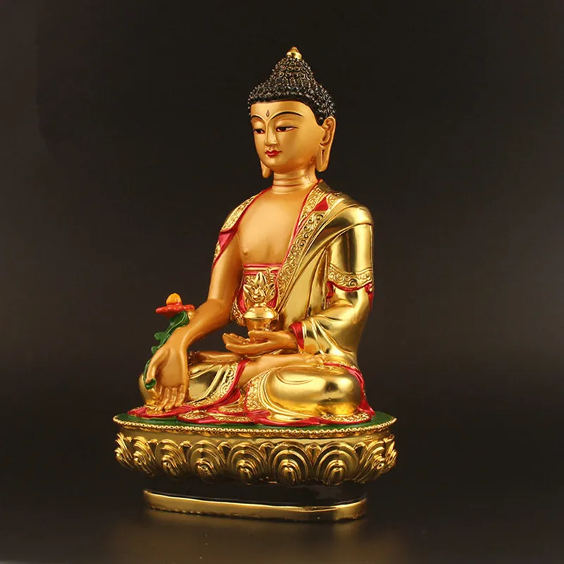 Супер Большой 21 см золотое покрытие цветной Тибетский транский три драгоценных провизора/статуя Будды медитации Статуэтка ставя украшение