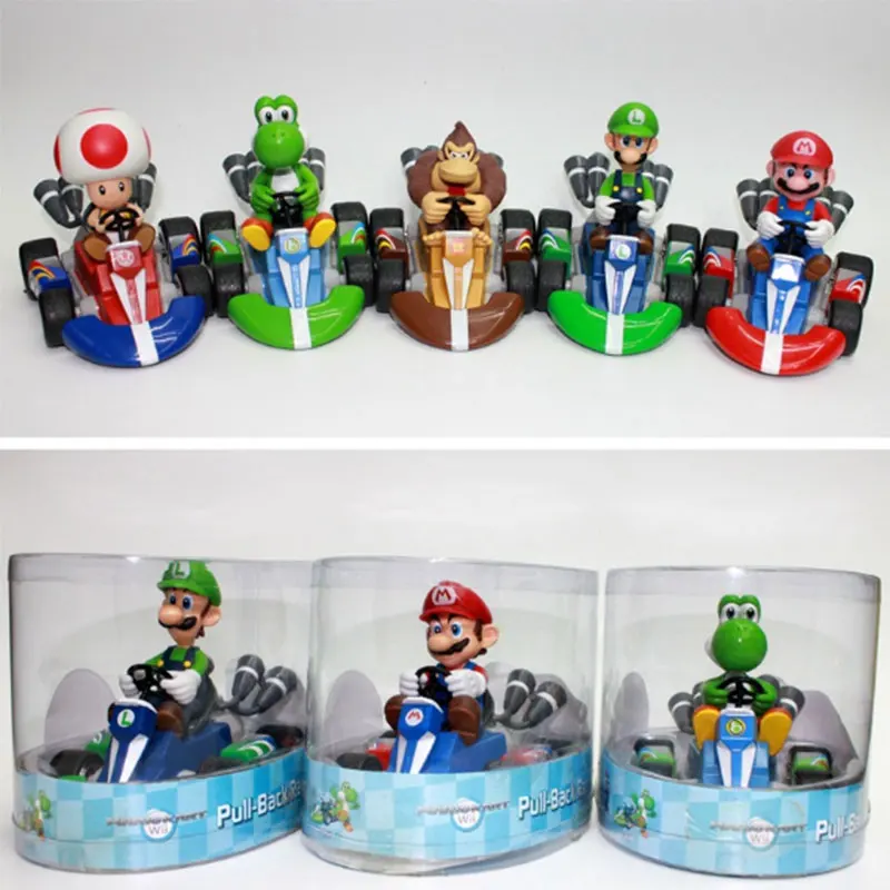 Super Mario race cars pvc dolls figure figures set of 6pcs WZ125 PVC NEW 