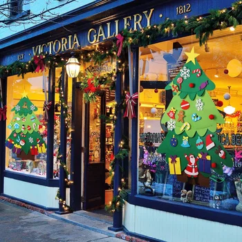 

Merry Christmas Stickers Christmas Tree Hanging Up Glass Door Window Decals For Festival Home Decorations