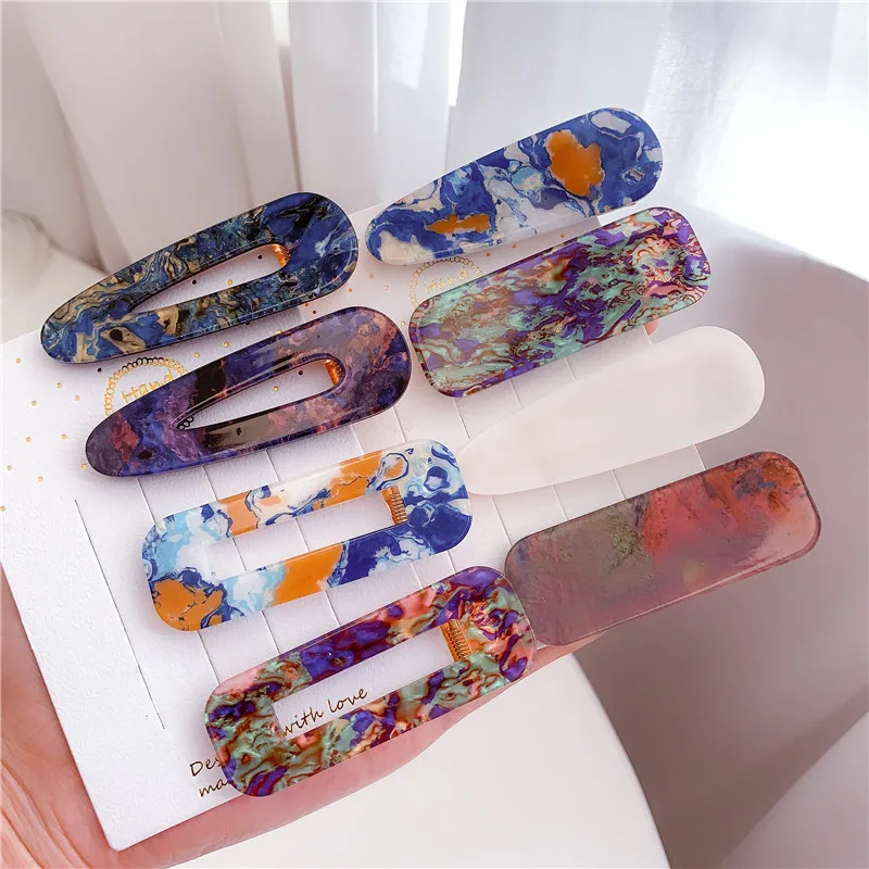 New Korean Acetic Acid Acrylic Hair Clip Oil Painting Pattern Geometric Barrette Hairpin Women Elegant Hair Holder Hair Snap