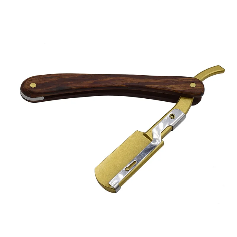 Складной нож с деревянной ручкой для бритья, Профессиональная парикмахерская бритва, сменный нож