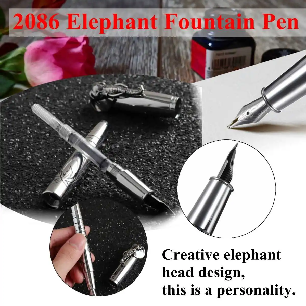

Silver Fountain Pen M nib Elephant Desingn Metal Materials for ffice/Business/Writing/Student/Calligraphy/Collectibles/Gift