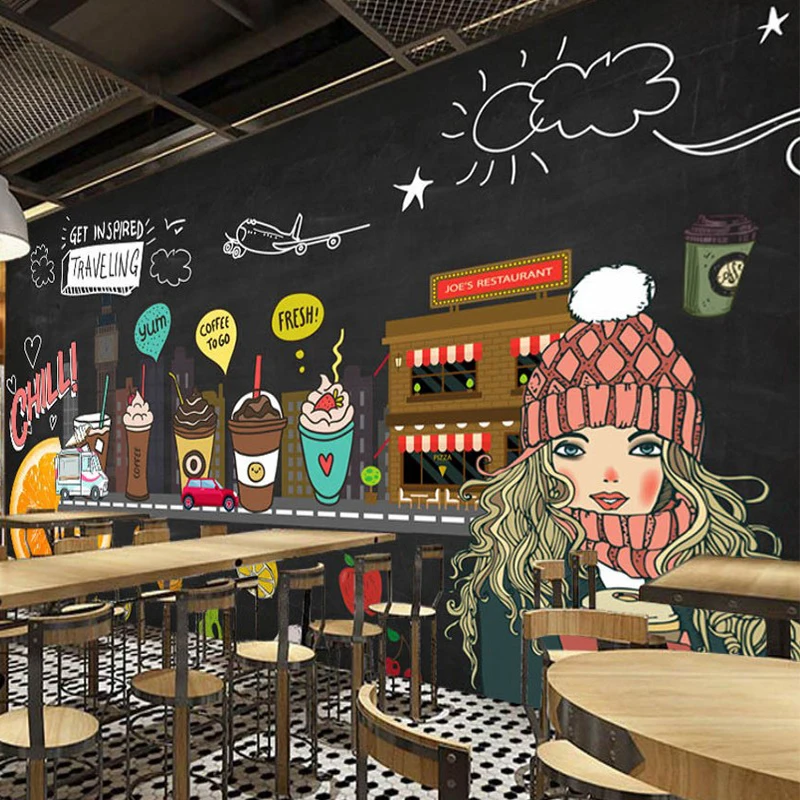 

Dropship Juice Shop Custom 3D Photo Wallpaper Hand Painted Blackboard Fruit Coffee Shop Wall Cold Drink Shop Bakery Mural