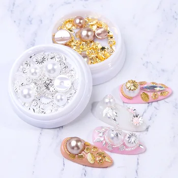 

1 Box 3D Pearls Metal Alloy Rivet Nail Art Decorations Mix Nails Gold Rhinestones Charms Studs Parts Accessories Jewelry TR1550