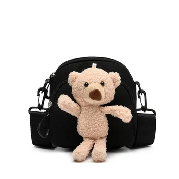 

Canvas small bag 2020 new messenger bag Korean version cute bear shoulder bag trendy messenger bag lady handbag mobile phone bag