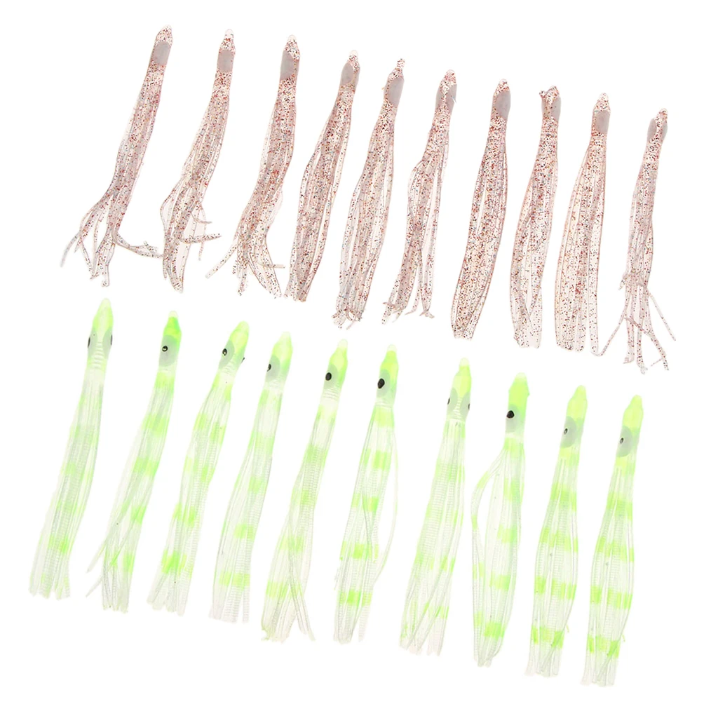 10pcs 9cm Soft Silicone Octopus Lures Hoochie Squid Skirt Lures Trolling Saltwater Baits for Tuna Mahi Marlin