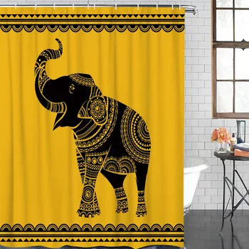 

Elephant Yellow Pattern Art Waterproof Fabric Shower Curtain Home Decoration Shower Curtains Bathroom Curtain