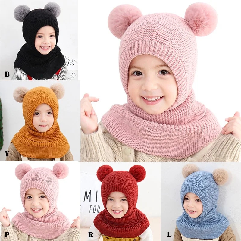Children Warm Caps Scarf Set Autumn Winter Kids Hats Ball Girls Boys Baby Bonnet Scarves Cute Child Knitted Baby Hat