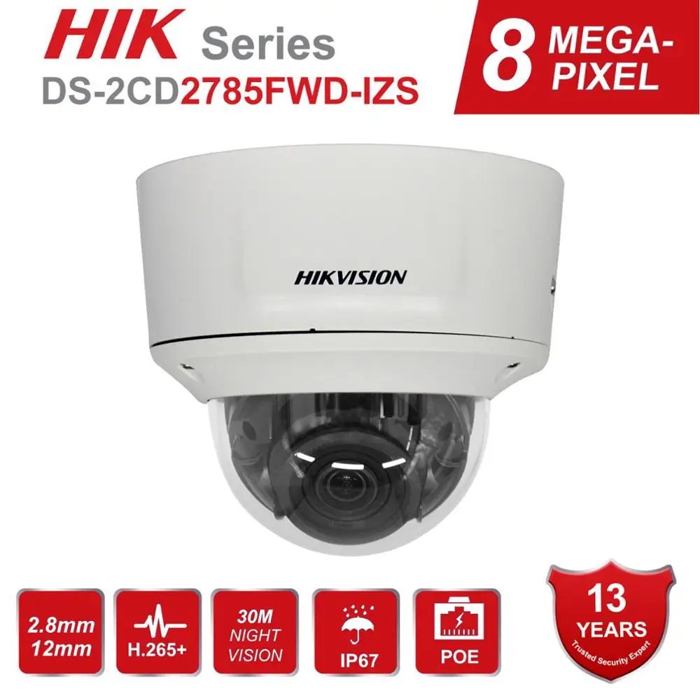 HIKVISION Vari focal 2 8 12 мм 4K купольная ip камера DS 2CD2785FWD IZS 8MP видео наблюдение POE CCTV H.265 IR
