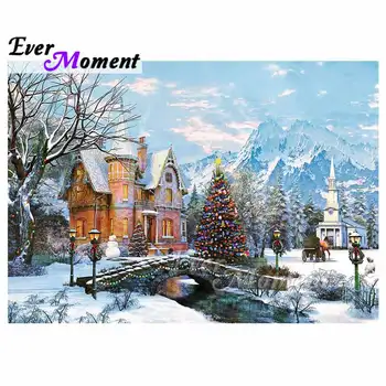 

Ever Moment Diamond Painting Winter Snow Cottage Christmas Full Square Drills Resin Diamond Embroidery Mosaic Cross Stitch 4Y026