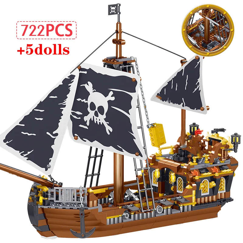 

722pcs Caribbean Pirates Storm God Model Building Blocks legoingly Pirate Ship Boat Figures Bricks Education Toys for Kids Gifts