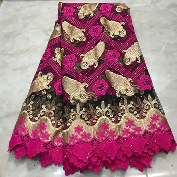 

French Net Lace Fabric 2019 Latest african guipure lace fabric with embroidery stones FW122