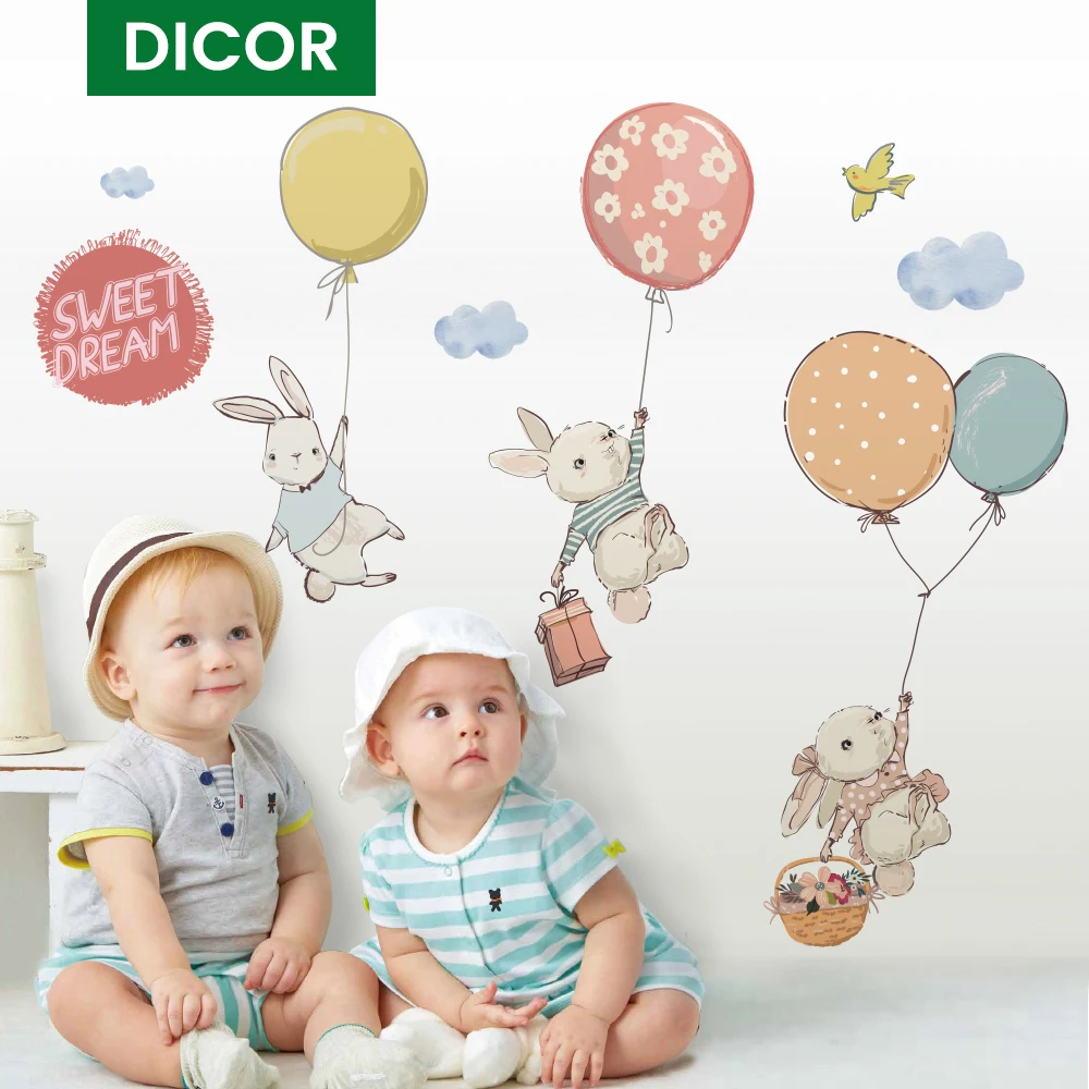 Hot Item Wall-Stickers Balloon Room-Decor Vinyl Baby-Room Rabbit Waterproof Cartoon Child Kawaii kblDleRdM