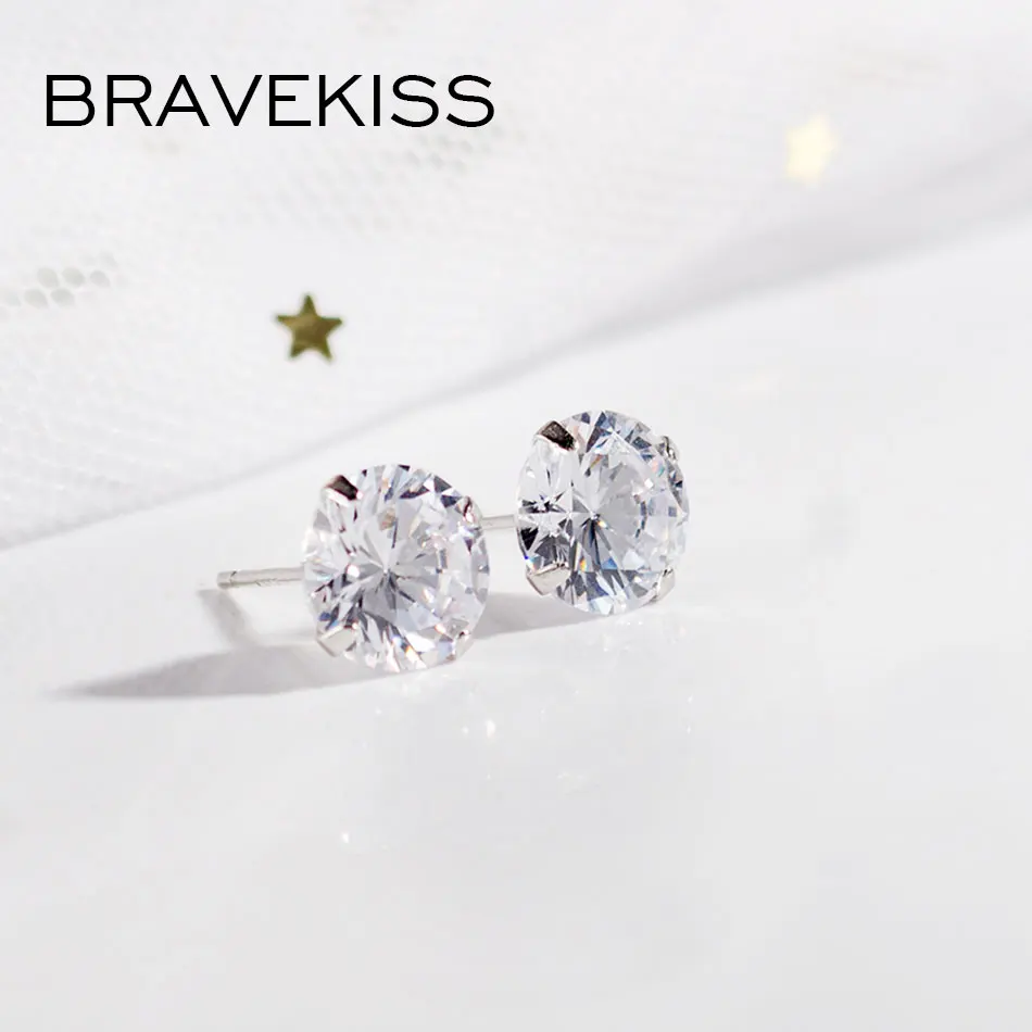 Женские серьги гвоздики с фианитом BRAVEKISS ювелирное изделие из стерлингового
