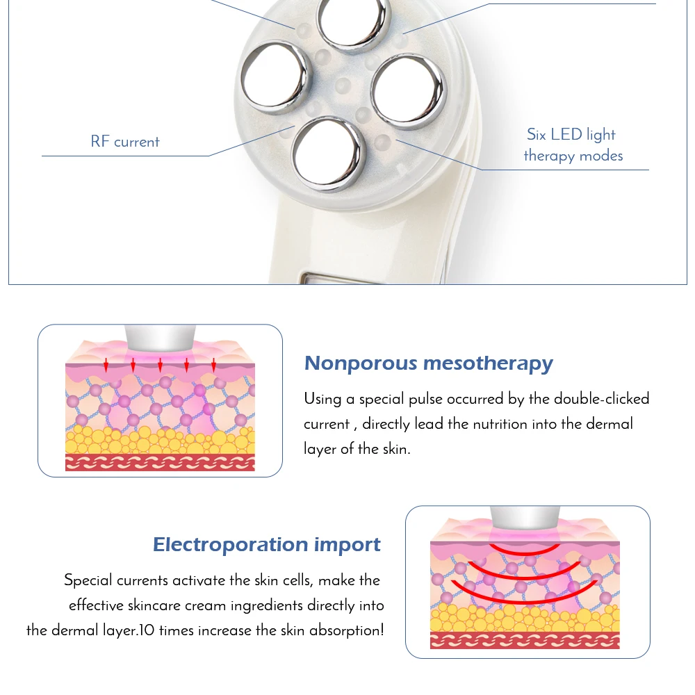 5в1 РЧ и EMS, радио мезотерапия, Электропорация, ручка для красоты лица, радиочастотный светодиодный фотон, средство для омоложения кожи, удаления морщин