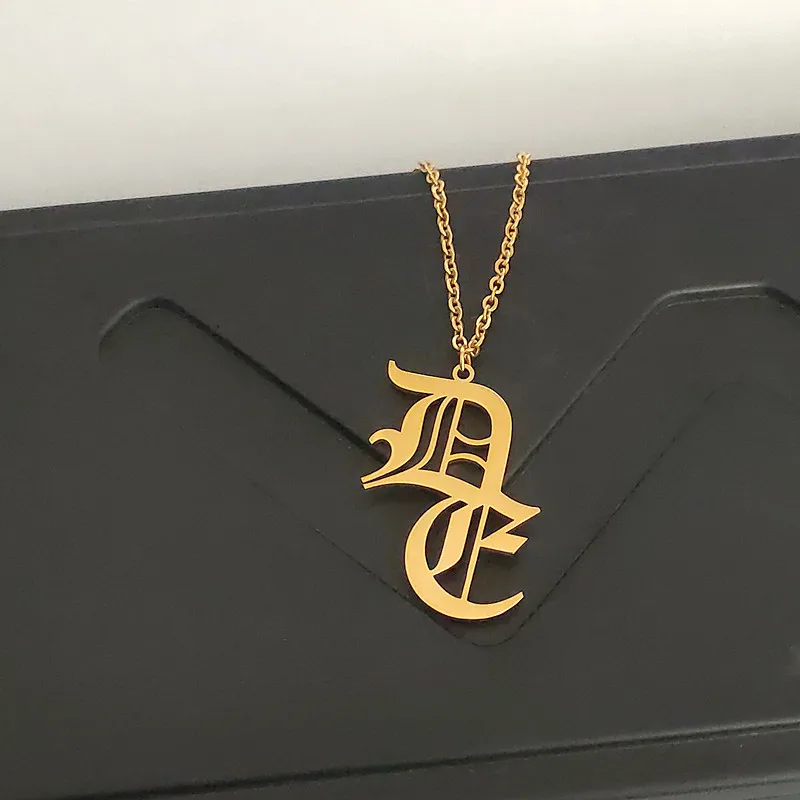 

Old English Large Double Letters Necklace Stainless Steel Choker Custom Name Necklace Personalized Jewelry Best Friends Gift