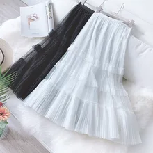 AcFirst Весенняя Новинка синяя черная Синяя Женская юбка с высокой талией до середины икры длинная юбка в сеточку размера плюс в стиле ампир Повседневная плиссированная