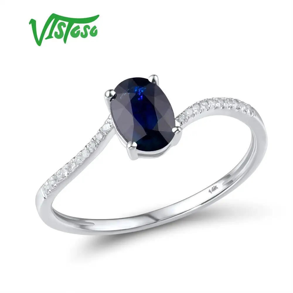 Женское кольцо с белым золотом VISTOSO Pure 14K 585 сверкающие алмазы синий сапфир