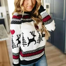 Год, Женский Рождественский свитер, Модный женский джемпер, свитер с длинным рукавом, Рождественский пуловер с принтом оленя, топы, свитера