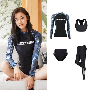 

LUCKYFISH 4 pieces surf swimsuit for women UV protection swimwear bikini+shirt+pants+shorts ladies Snorkeling suit drop shipping