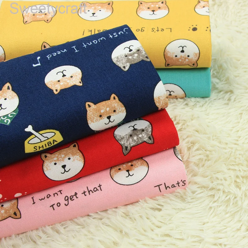 

Thick cotton cloth animal cartoon Shiba Inu printed fabric DIY Handmade Sewing Patchwork Needlework Baby Dress Apparel Tissue