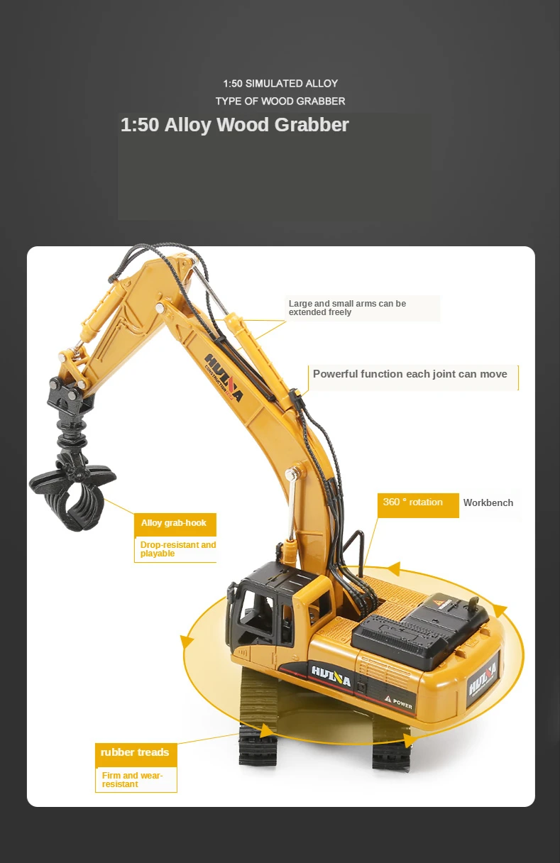 Modelo de Carro Huina Diecast Liga Simulação Veículo Fundido Caminhão Basculante Bulldozer Retroescavadeira Brinquedos Colecionáveis 1:50 14 simulação veículo fundido caminhão basculante bulldozer retroescavadeira brinquedos colecionáveis