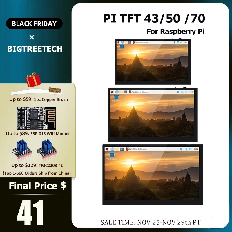 Емкостный сенсорный экран BIGTREETECH BTT PITFT43 PITFT50 PI TFT70 TFT43 дисплей Octoprint для Raspberry Pi 4 3