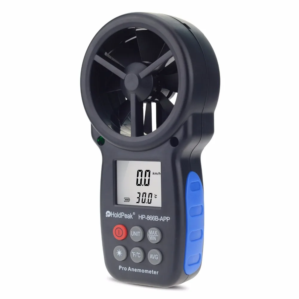 HoldPeak HP-866B-APP 0,3~ 30 м/с цифровой анемометр с мобильным приложением измеритель скорости ветра измеряет температуру охлаждения ветра с подсветкой