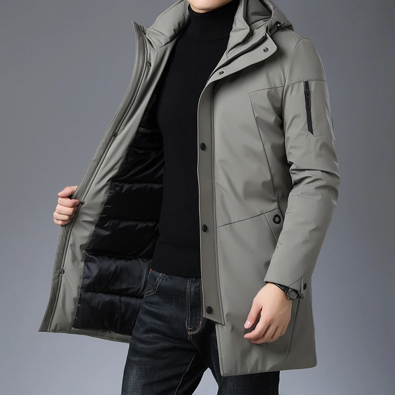 Высший сорт, новинка, зимний модный брендовый пуховик, мужская уличная куртка с капюшоном, пуховое пальто, длинный утиный пух, Теплая мужская одежда