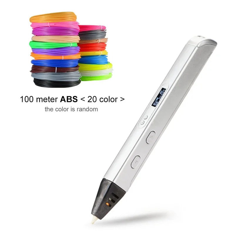 100 м ABS/PLA DIY 3D Ручка светодиодный экран, usb зарядка 3D печать Ручка+ 100 м нити креативная игрушка подарок для детей дизайн - Цвет: Белый