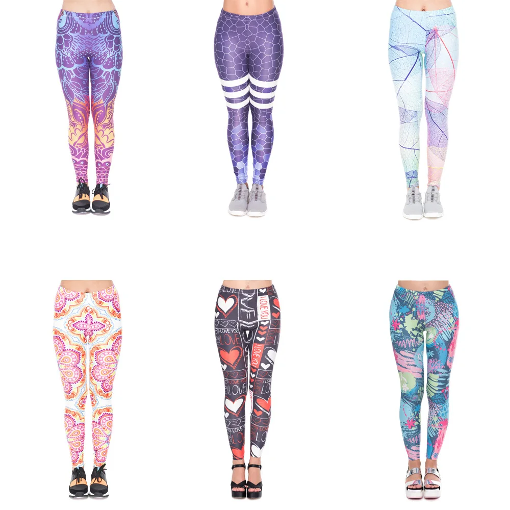 

Tribal totem European and American printed nine minute trousers high-waisted sports large leggings women